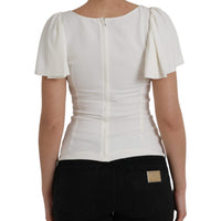 Dolce & Gabbana White Viscose Round Neck Short Sleeves Top