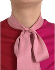 Dolce & Gabbana Pink Short Sleeves Pullover Ascot Collar Top