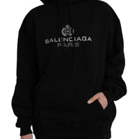 Balenciaga Black Cotton Logo Hooded Pullover Sweatshirt Sweater