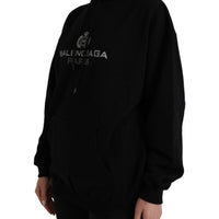 Balenciaga Black Cotton Logo Hooded Pullover Sweatshirt Sweater