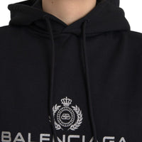 Balenciaga Black Cotton Logo Hooded Pullover Sweatshirt Sweater