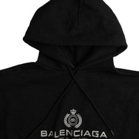 Balenciaga Black Cotton Logo Hooded Pullover Sweatshirt Sweater