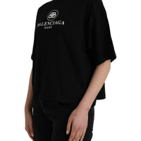 Balenciaga Black Cotton Logo Crew Neck Short Sleeves T-shirt