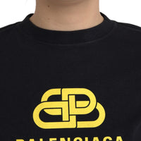 Balenciaga Black Cotton Logo Print Crew Neck Short Sleeves T-shirt