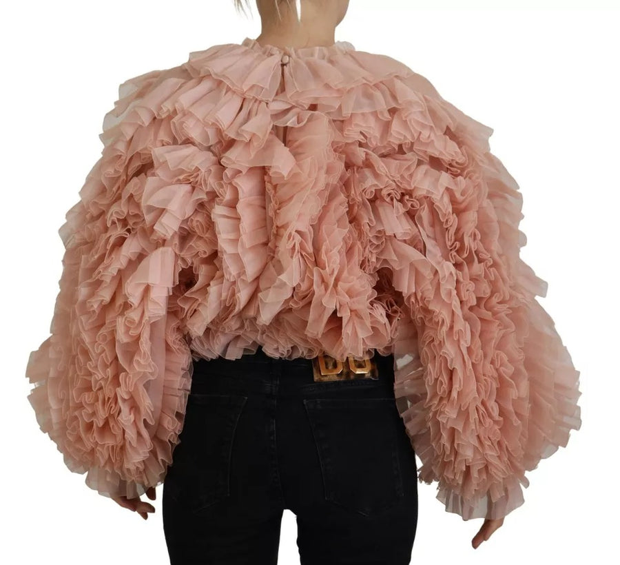 Dolce & Gabbana Pink Ruffles Long Sleeves Pullover Sweater