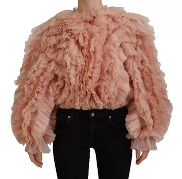 Dolce & Gabbana Pink Ruffles Long Sleeves Pullover Sweater