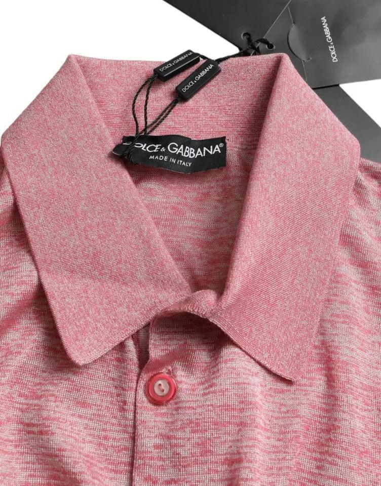 Dolce &amp; Gabbana Pink Polyester Collared Men Pullover Sweater