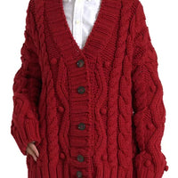 Dolce & Gabbana Red Wool Knit Button Down Cardigan Sweater