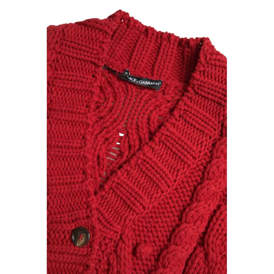 Dolce &amp; Gabbana Red Wool Knit Button Down Cardigan Sweater