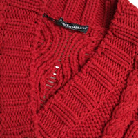 Dolce & Gabbana Red Wool Knit Button Down Cardigan Sweater