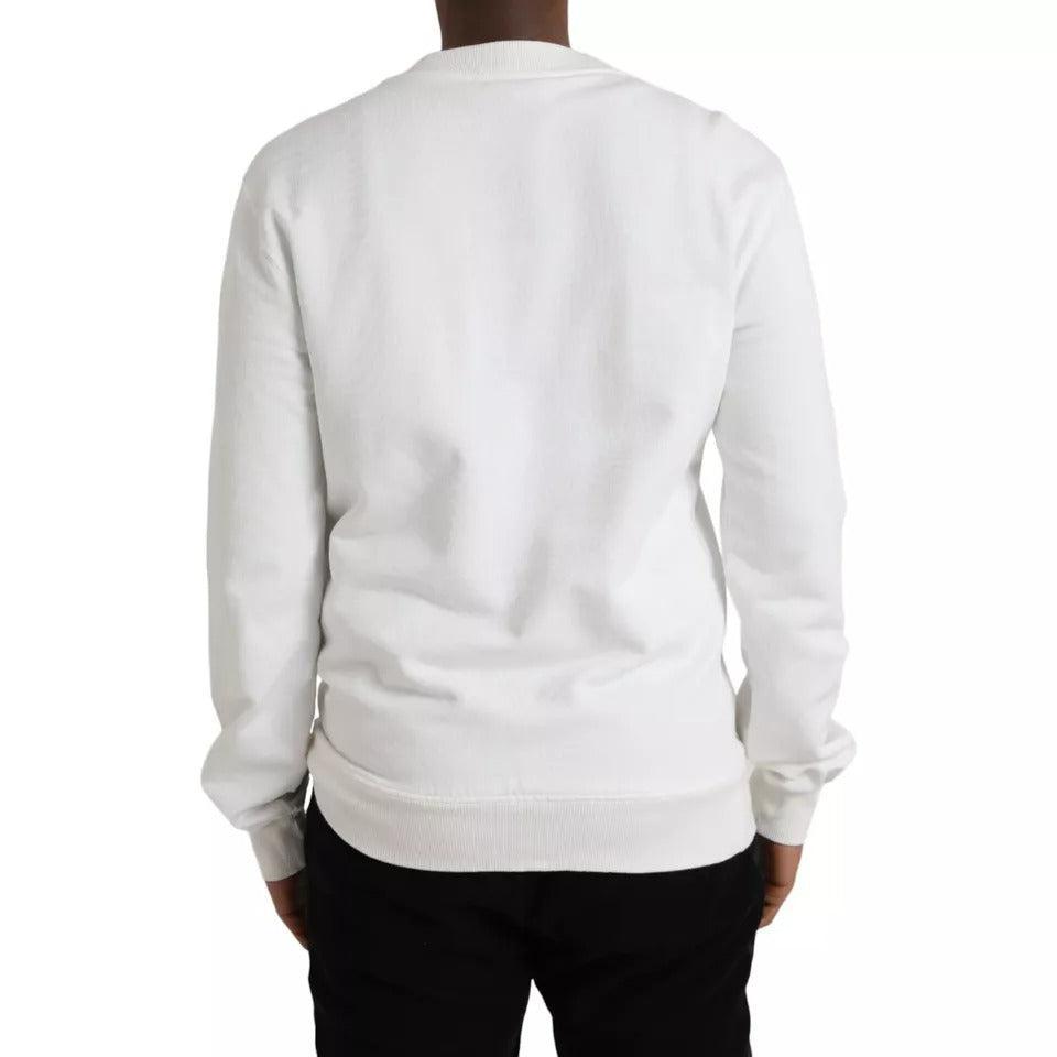 Dolce &amp; Gabbana White Logo Cotton Crew Neck Pullover Sweater