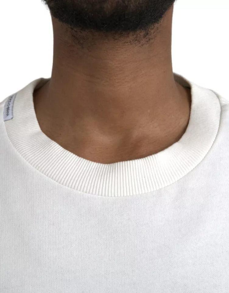 Dolce &amp; Gabbana White Logo Cotton Crew Neck Pullover Sweater