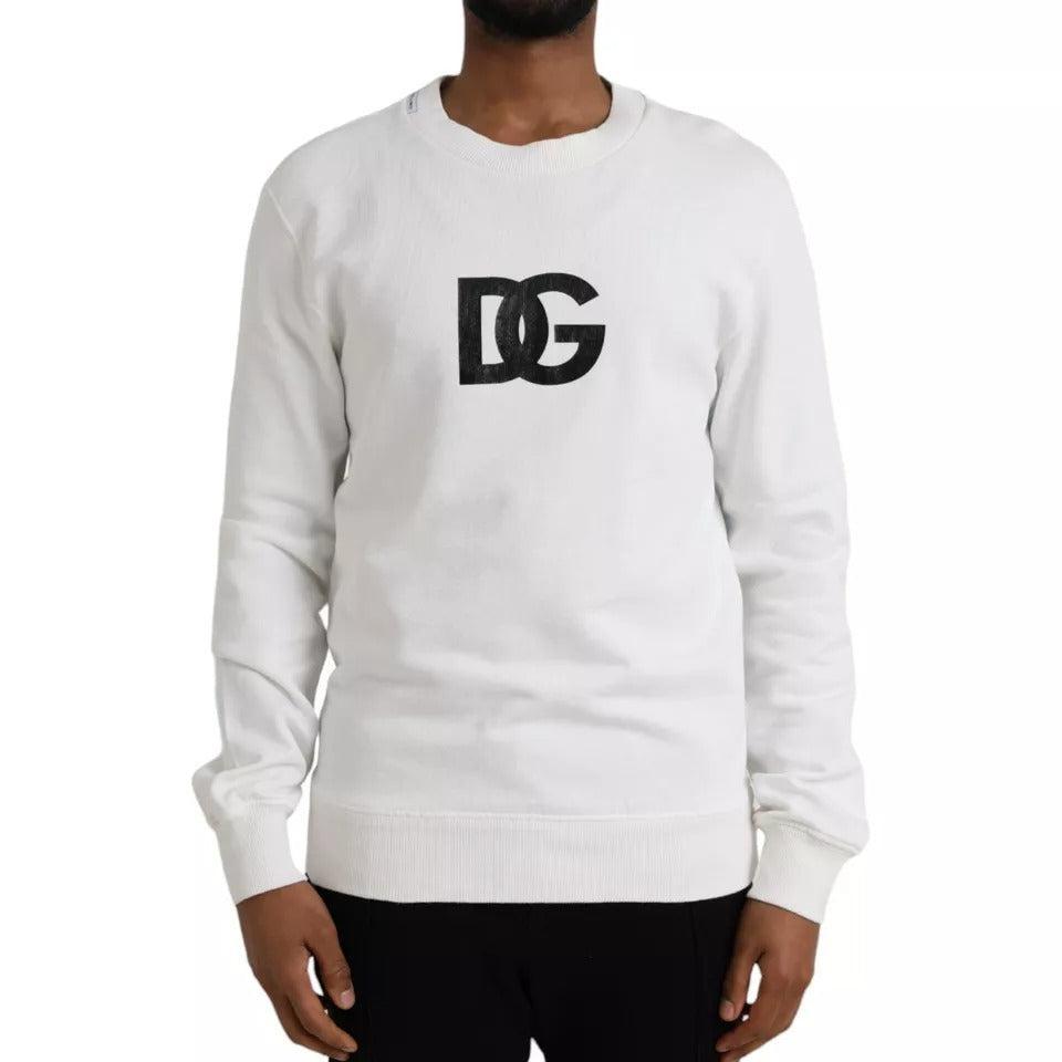 Dolce &amp; Gabbana White Logo Cotton Crew Neck Pullover Sweater