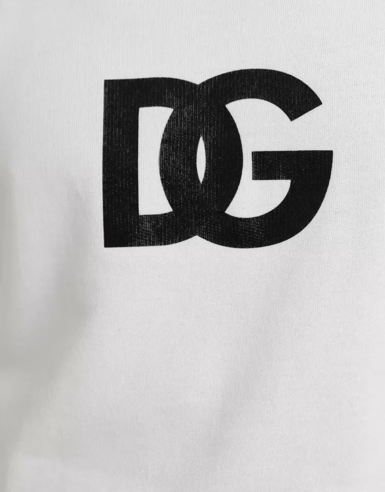 Dolce &amp; Gabbana White Logo Cotton Crew Neck Pullover Sweater
