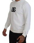 Dolce & Gabbana White Logo Cotton Crew Neck Pullover Sweater