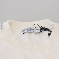 Dolce & Gabbana White Logo Cotton Crew Neck Pullover Sweater