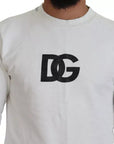 Dolce & Gabbana White Logo Cotton Crew Neck Pullover Sweater