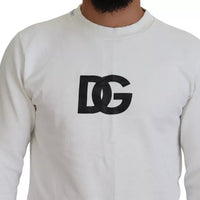 Dolce & Gabbana White Logo Cotton Crew Neck Pullover Sweater