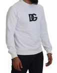 Dolce & Gabbana White Logo Cotton Crew Neck Pullover Sweater