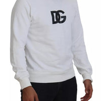 Dolce & Gabbana White Logo Cotton Crew Neck Pullover Sweater