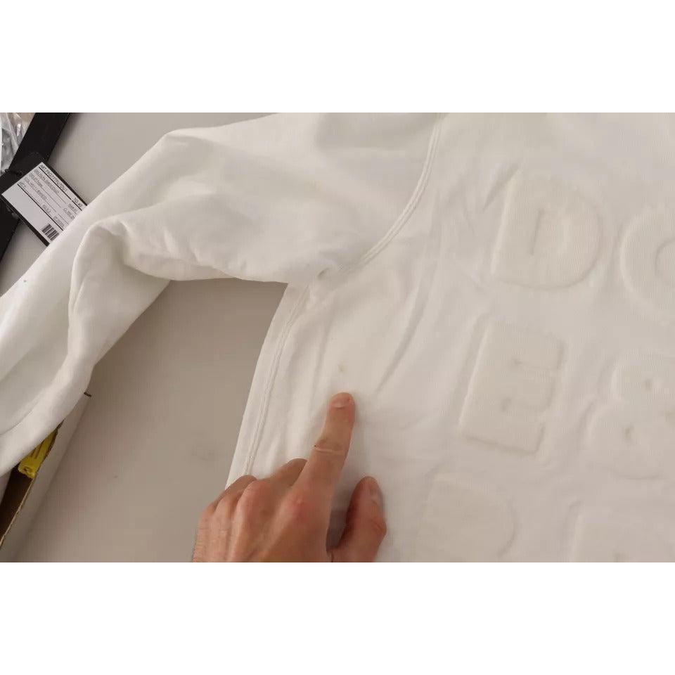 Dolce &amp; Gabbana White Logo Embossed Cotton Sweatshirt Sweater
