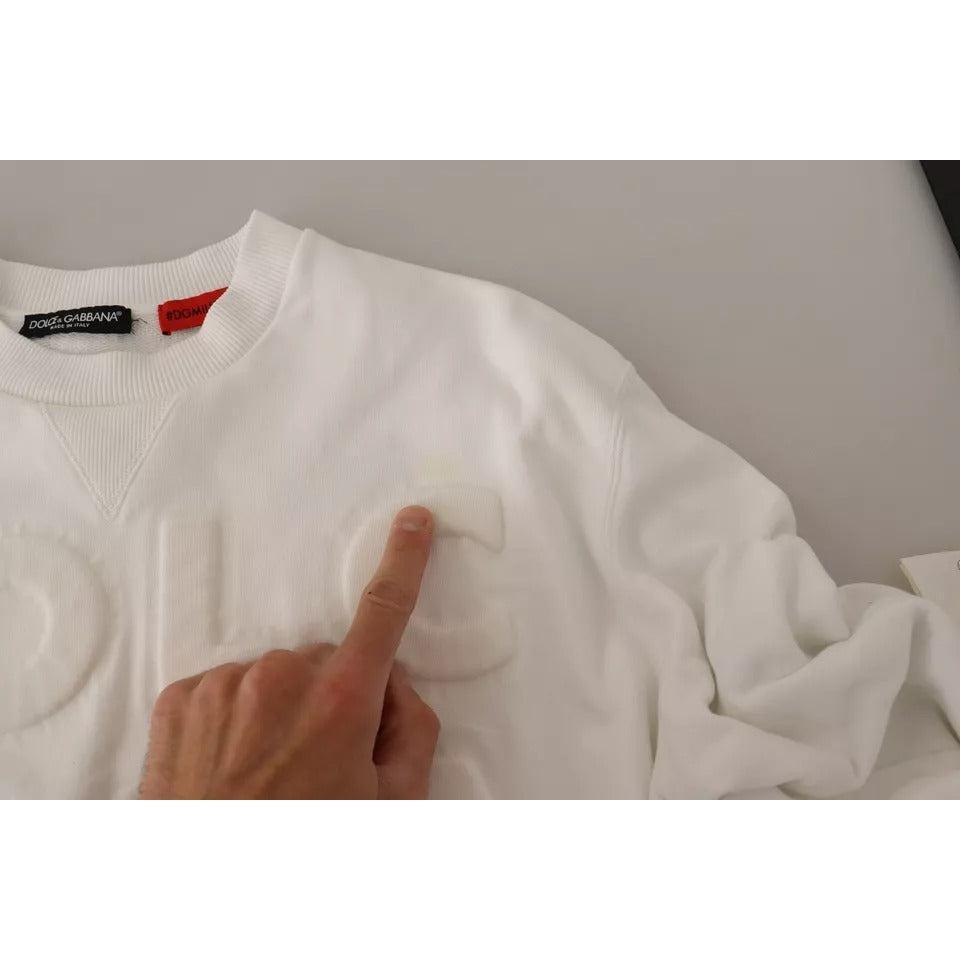 Dolce &amp; Gabbana White Logo Embossed Cotton Sweatshirt Sweater