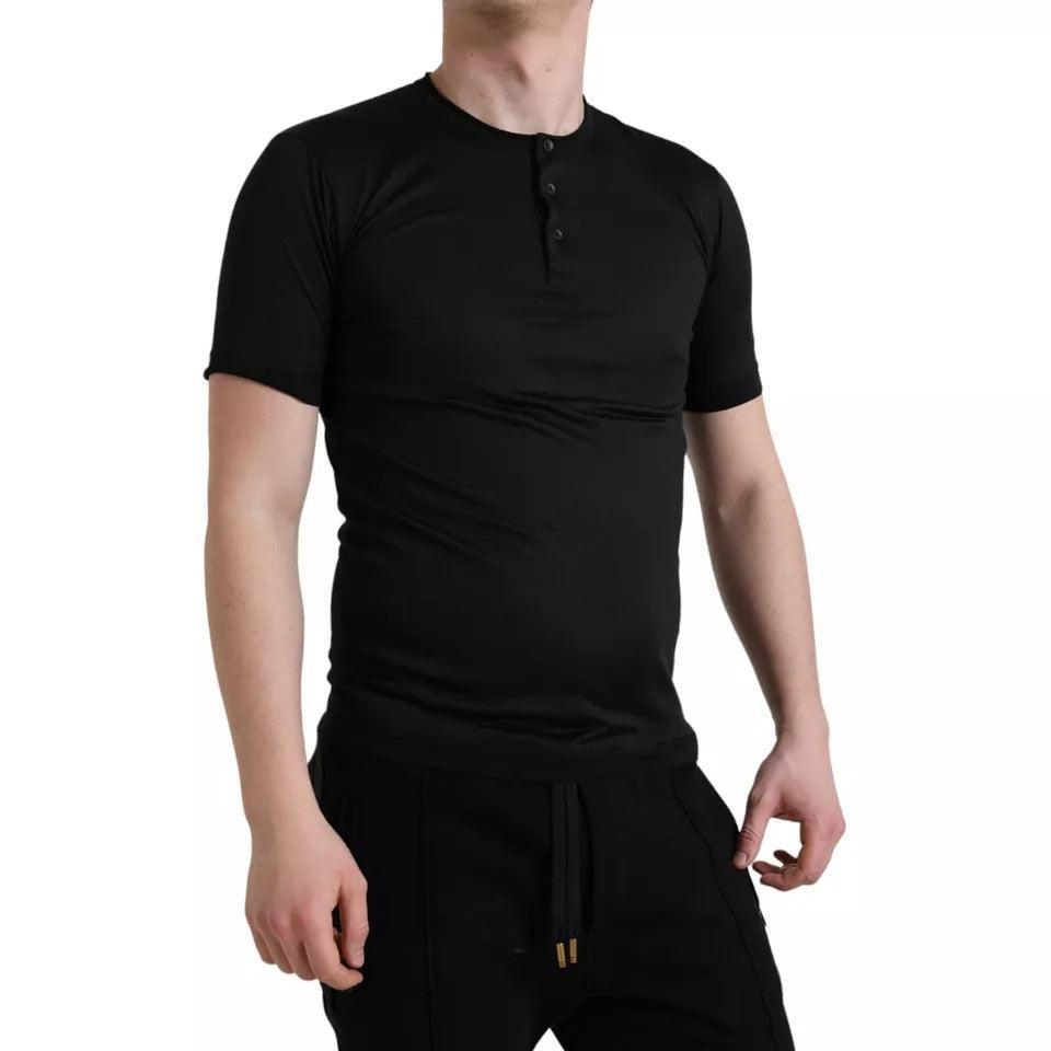 Dolce &amp; Gabbana Black Buttoned Roundneck Short Sleeve T-shirt