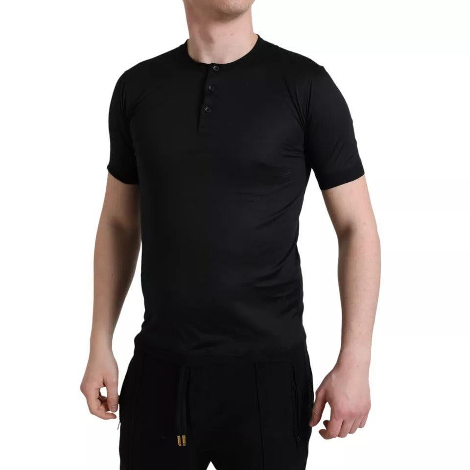 Dolce &amp; Gabbana Black Buttoned Roundneck Short Sleeve T-shirt