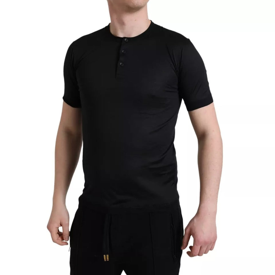 Dolce & Gabbana Black Buttoned Roundneck Short Sleeve T-shirt