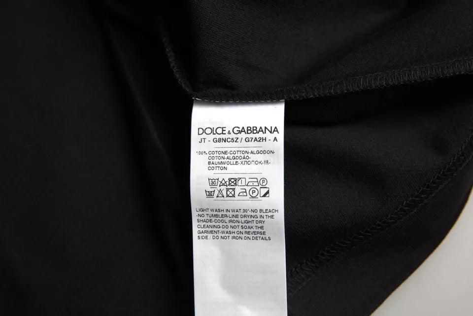 Dolce &amp; Gabbana Black Logo Patch Cotton Crew Neck T-shirt