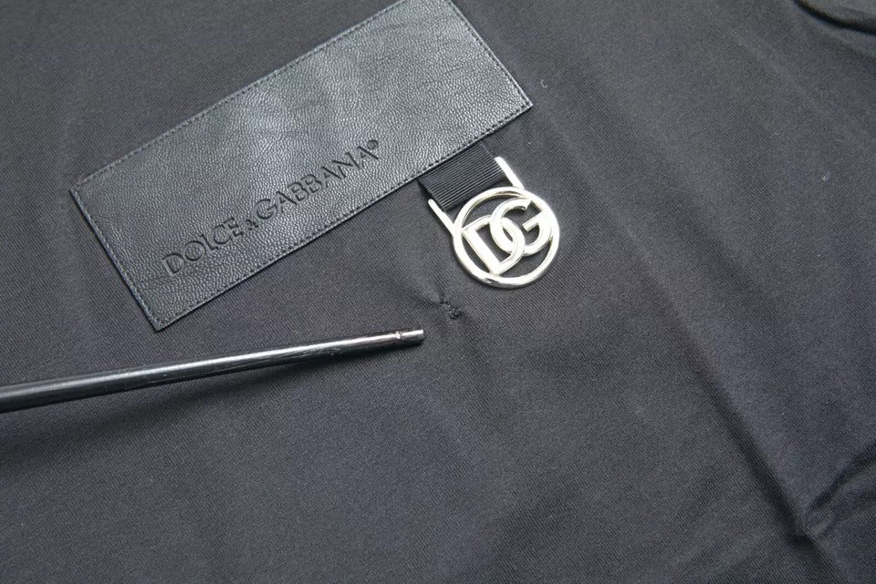 Dolce &amp; Gabbana Black Logo Patch Cotton Crew Neck T-shirt