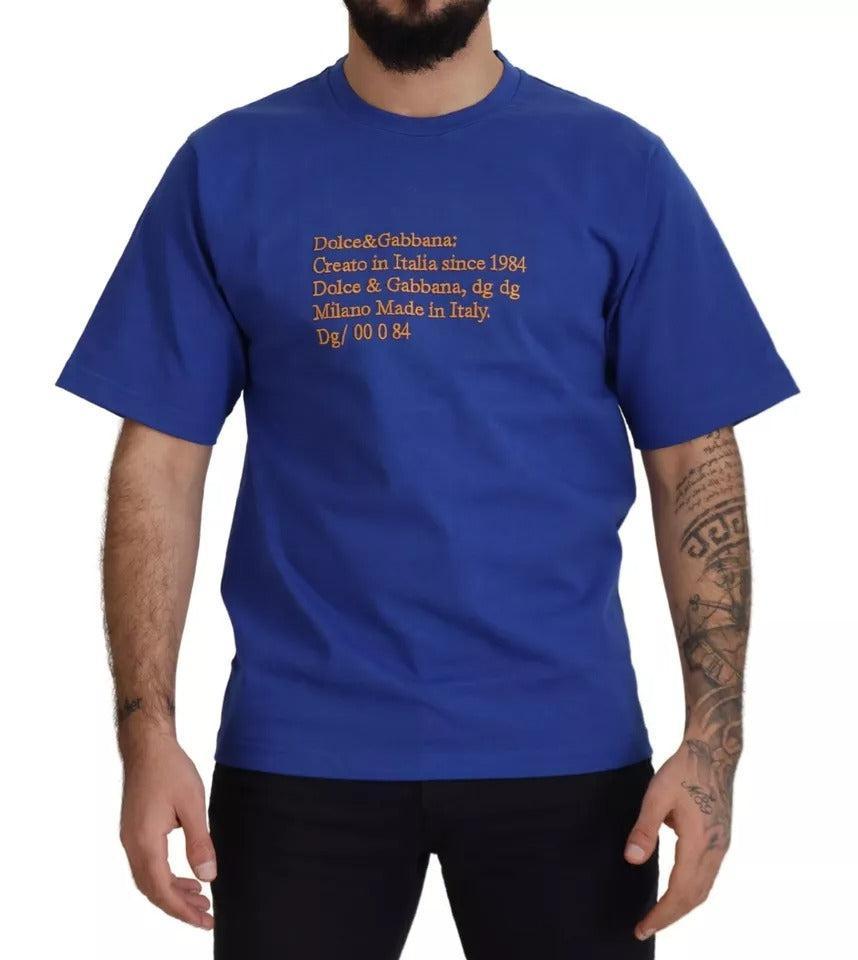 Dolce &amp; Gabbana Blue Logo Print Crewneck Cotton T-shirt