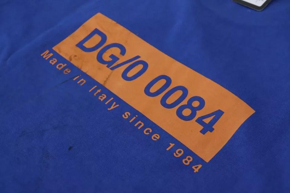 Dolce &amp; Gabbana Blue Logo Print Crewneck Cotton T-shirt