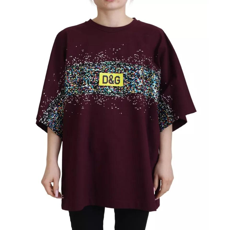 Dolce &amp; Gabbana Bordeaux D&amp;G Print Round Neck Cotton T-shirt