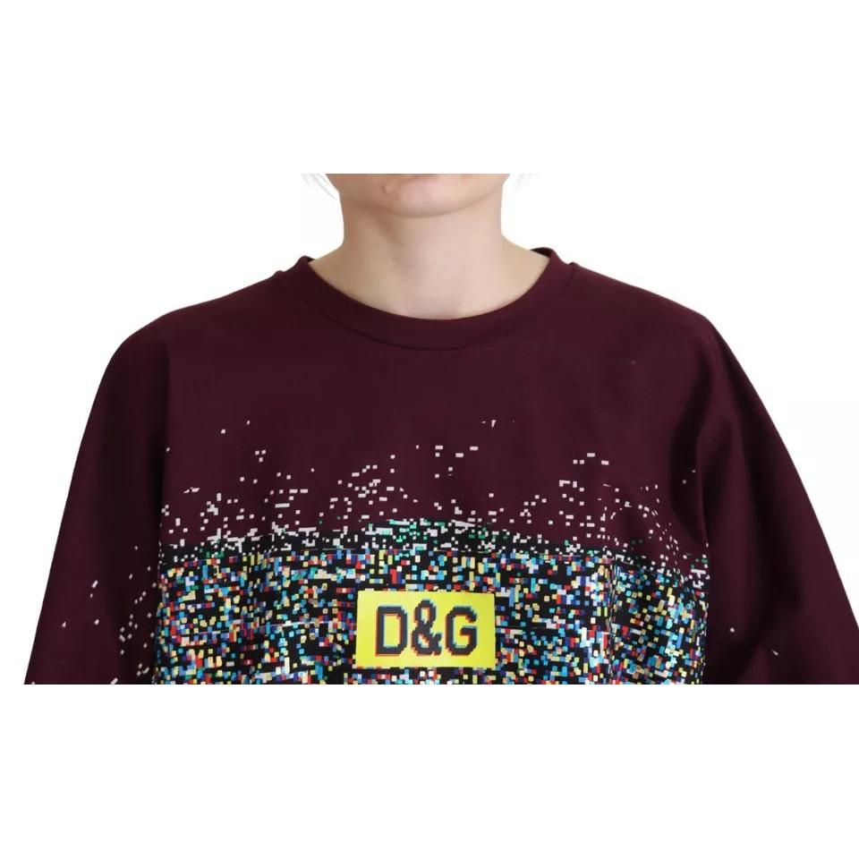 Dolce &amp; Gabbana Bordeaux D&amp;G Print Round Neck Cotton T-shirt