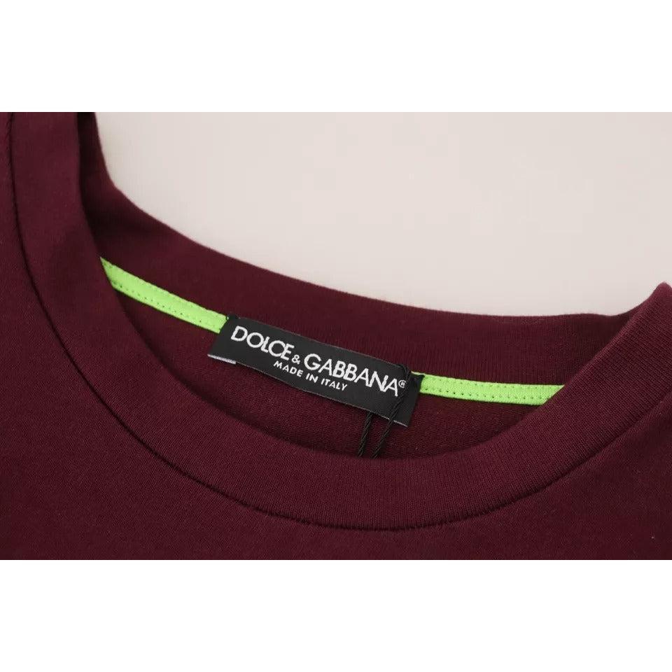 Dolce &amp; Gabbana Bordeaux D&amp;G Print Round Neck Cotton T-shirt
