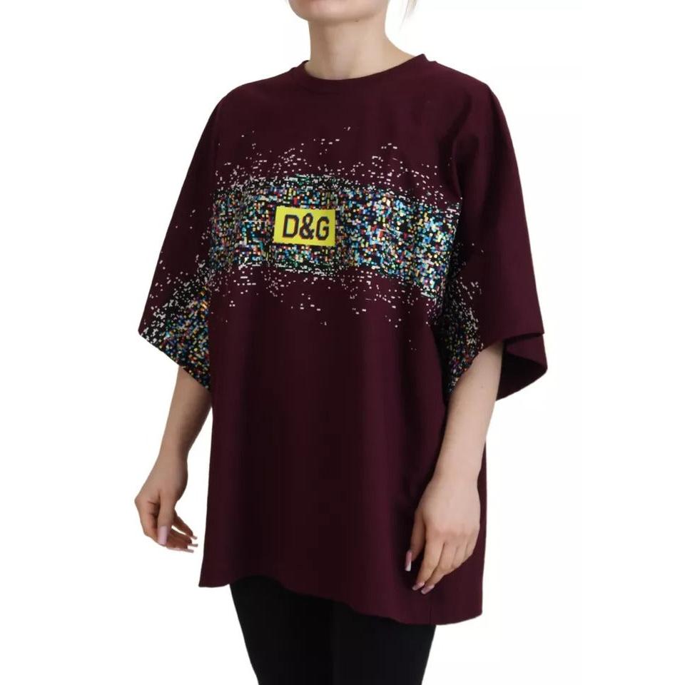 Dolce &amp; Gabbana Bordeaux D&amp;G Print Round Neck Cotton T-shirt