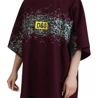 Dolce & Gabbana Bordeaux D&G Print Round Neck Cotton T-shirt