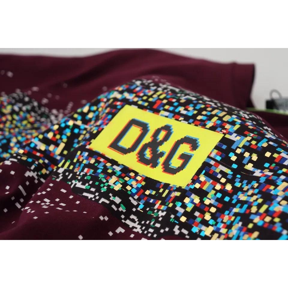 Dolce &amp; Gabbana Bordeaux D&amp;G Print Round Neck Cotton T-shirt