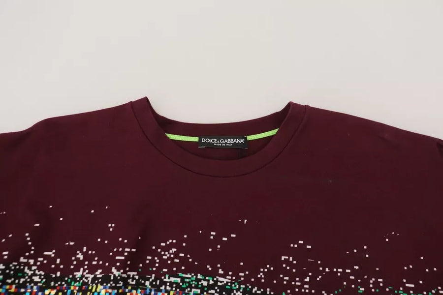 Dolce & Gabbana Bordeaux D&G Print Round Neck Cotton T-shirt