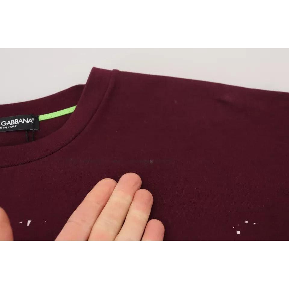 Dolce &amp; Gabbana Bordeaux D&amp;G Print Round Neck Cotton T-shirt