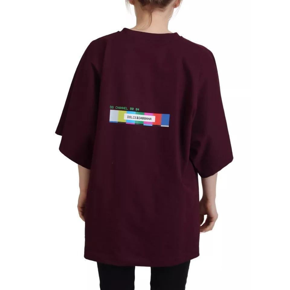 Dolce &amp; Gabbana Bordeaux D&amp;G Print Round Neck Cotton T-shirt