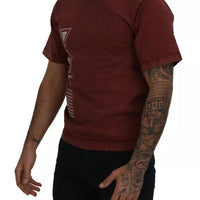 Dolce & Gabbana Maroon Printed Crewneck Tee Cotton T-shirt