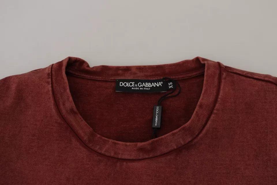 Dolce &amp; Gabbana Maroon Printed Crewneck Tee Cotton T-shirt