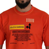 Dolce & Gabbana Orange Logo Print Crewneck Cotton T-shirt