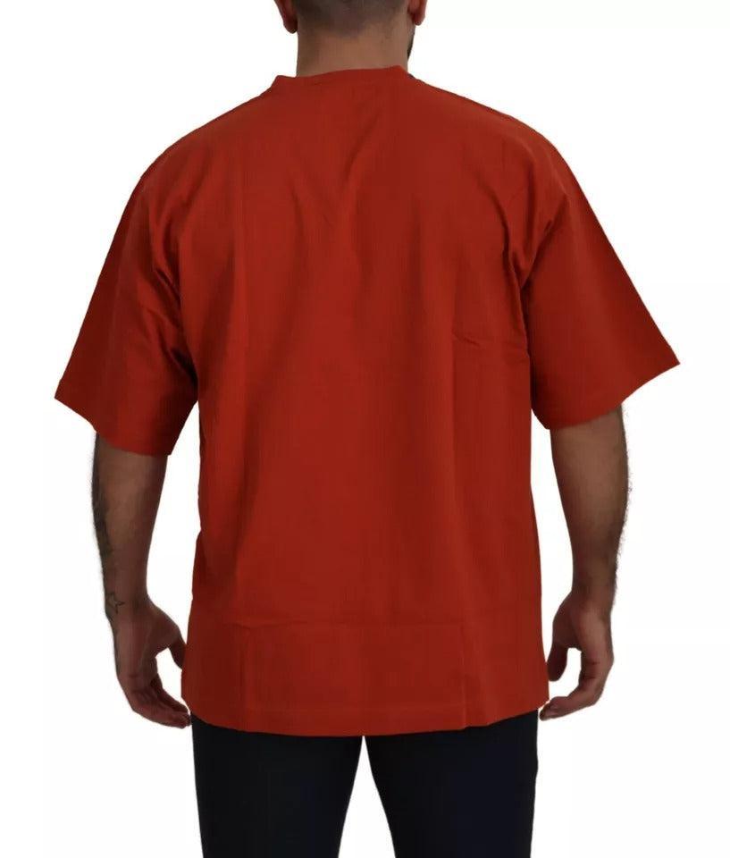 Dolce &amp; Gabbana Red Logo Embroidery Crewneck Cotton T-shirt