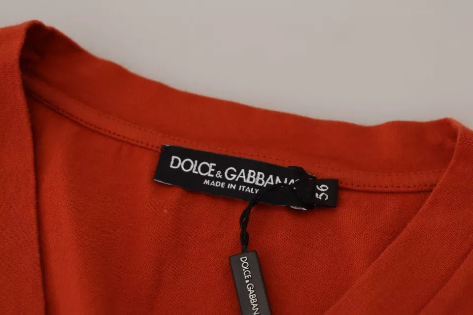 Dolce & Gabbana Red Logo Embroidery Crewneck Cotton T-shirt