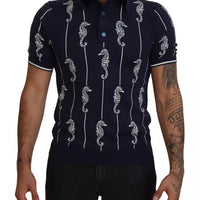 Dolce & Gabbana Dark Blue Sea Horse Collared Polo T-shirt