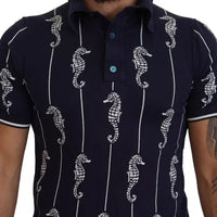 Dolce & Gabbana Dark Blue Sea Horse Collared Polo T-shirt