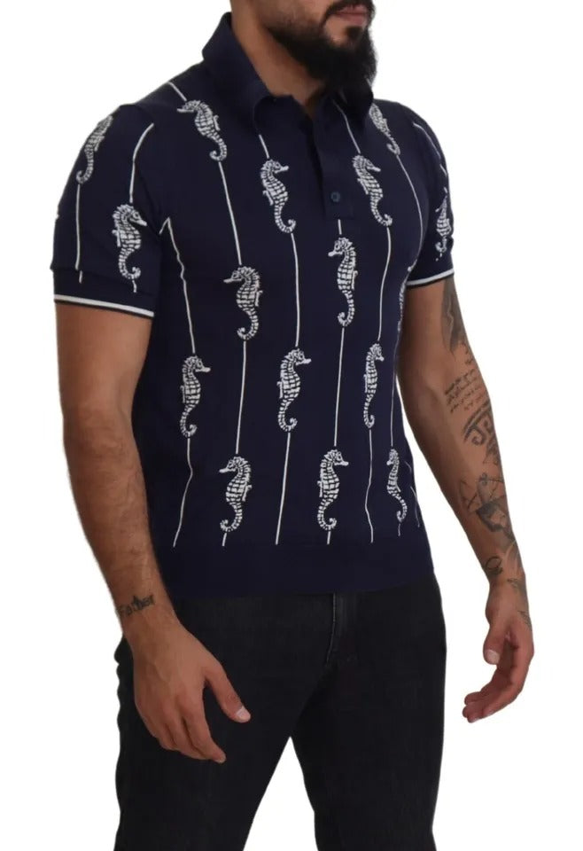 Dolce & Gabbana Dark Blue Sea Horse Collared Polo T-shirt